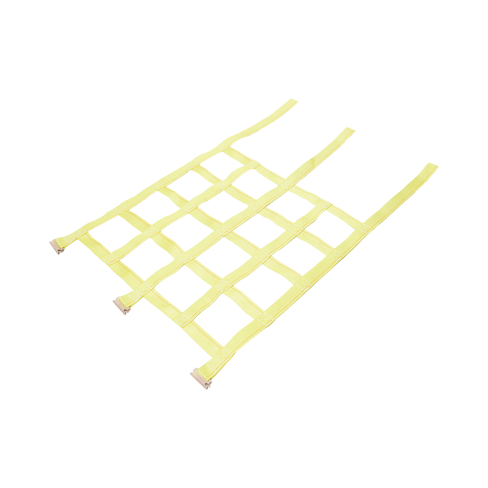 Filets de chargement en sangle en polyester avec boucles à cliquet, sangles de remorque et crochet en E