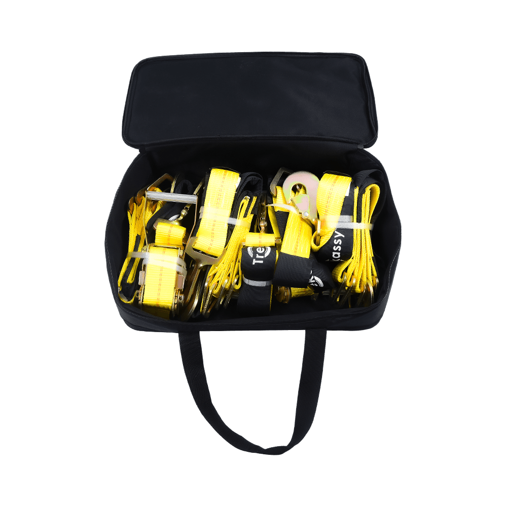 Attache de voiture avec mousquetons - Style Lasso - 2 pouces x 96 pouces - Paquet de 4 - Jaune classique - Charge de travail sûre de 3 300 livres