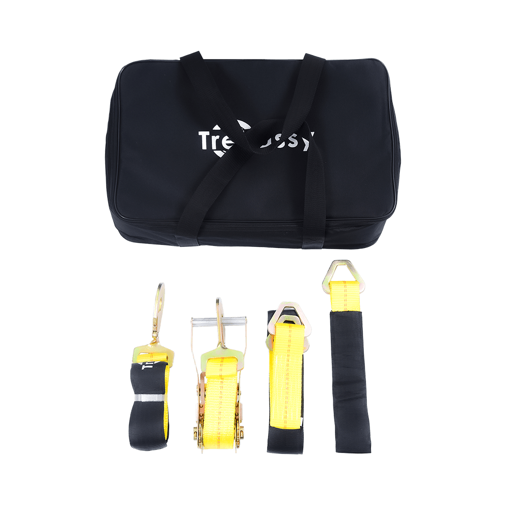 Attache de voiture avec mousquetons - Style Lasso - 2 pouces x 96 pouces - Paquet de 4 - Jaune classique - Charge de travail sûre de 3 300 livres