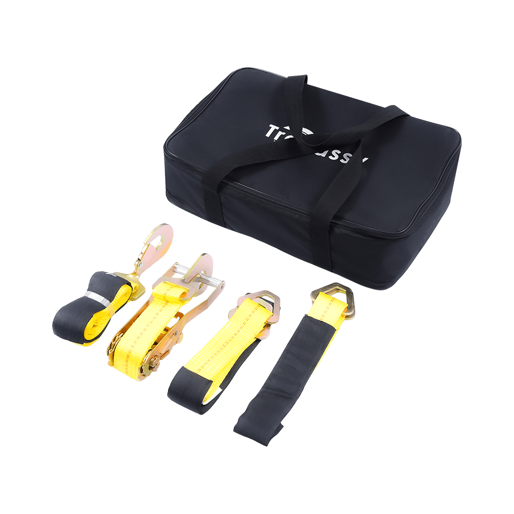 Attache de voiture avec mousquetons - Style Lasso - 2 pouces x 96 pouces - Paquet de 4 - Jaune classique - Charge de travail sûre de 3 300 livres