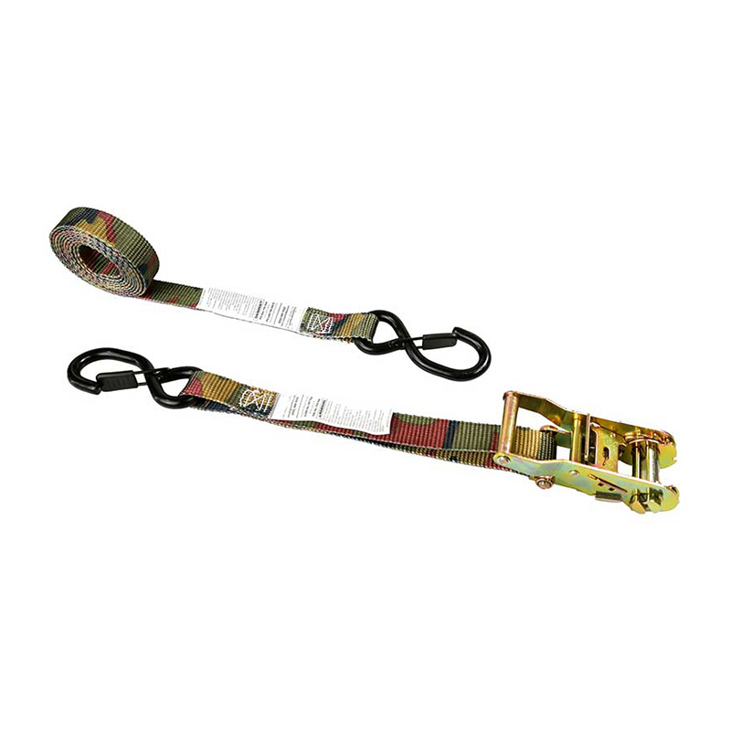 Sangle à cliquet avec poignée en fer camouflage, 1'' X 8', avec crochet en S et support recouverts de vinyle