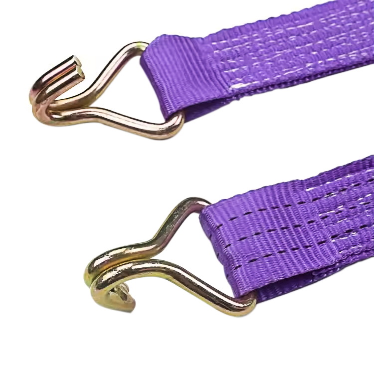 Sangle à cliquet avec poignée en caoutchouc violet, 38mm, 3t, avec crochets métalliques