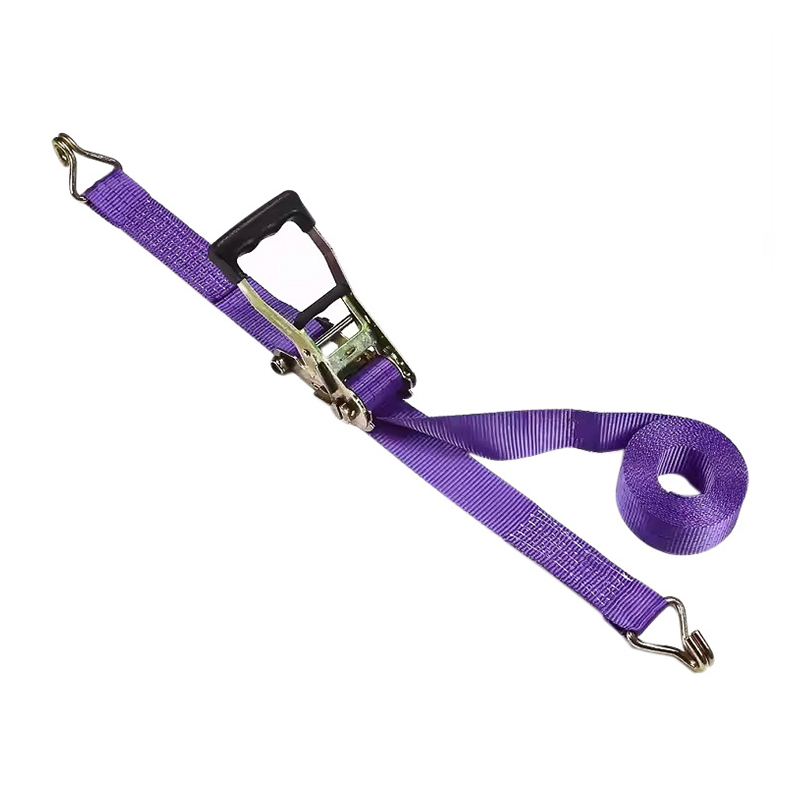 Sangle à cliquet avec poignée en caoutchouc violet, 38mm, 3t, avec crochets métalliques