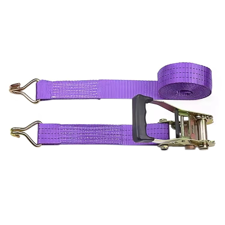 Sangle à cliquet avec poignée en caoutchouc violet, 38mm, 3t, avec crochets métalliques