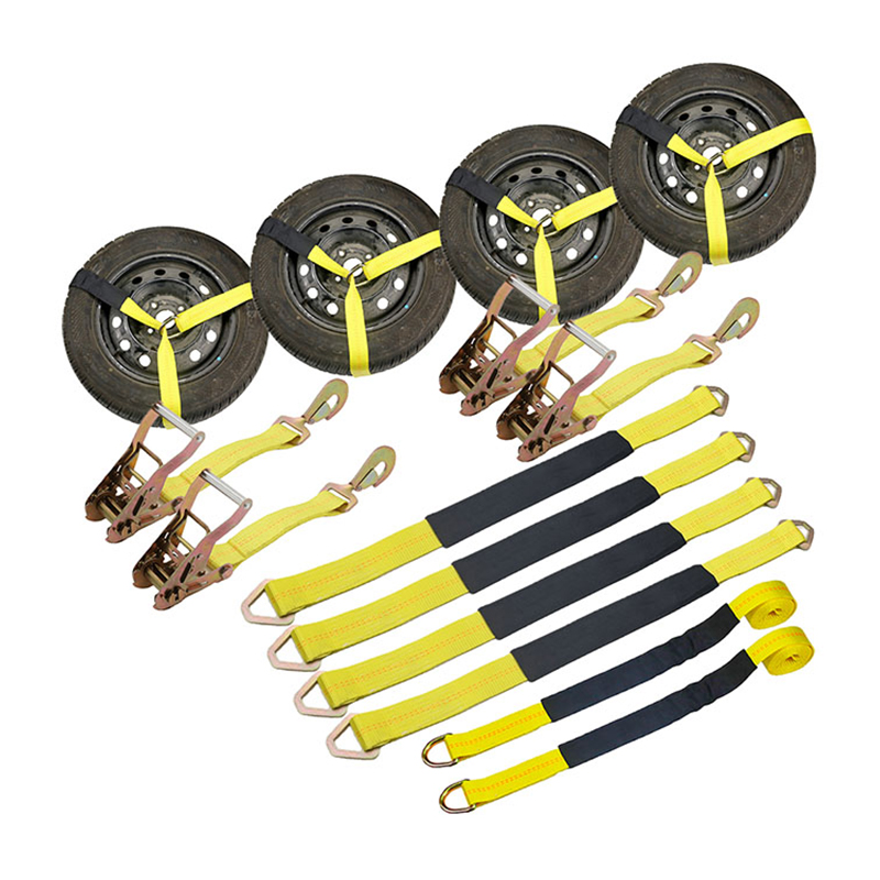 La sangle de roue de pneu vers le bas, sangles d'essieu de 10 000 lb, attaches La sangle de roue de pneu vers le bas, sangles d'essieu de 10 000 lb, attaches